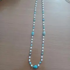 ターコイズ ホワイトビーズ ロングネックレス　新品