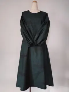 着物リメイク【885】ボリューム袖のAラインワンピース