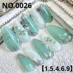 【0026】ミントグリーン×マーブル×艶感×ニュアンスネイルチップ