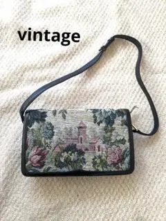 vintage古着　ゴブラン織りレザーハンドバッグのサムネイル