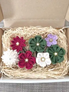 つまみ細工髪飾り 成人式 卒業式 結婚式　袴 振り袖 謝恩会 花パーツ7個セット