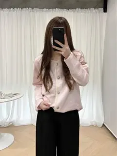 新品 レディース ツイード ポケット ジャケット オシャレ ピンク