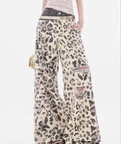 Sibra ワイドデニムパンツ　レオパード