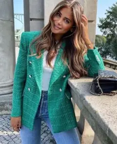 ZARA ザラ　テクスチャード　ジャケット　グリーン　グリーン　ツイード