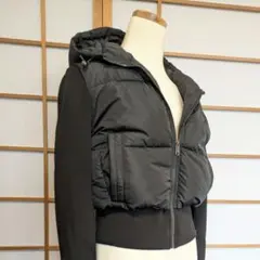 ZARA フード付きショート丈 パフジャケット ブラック