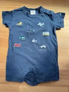 【値下げ】プティマイン　車柄　半袖ロンパース　70センチ　紺色　夏服