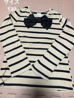 韓国服Bee 胸リボン　ボーダー　カットソー　130