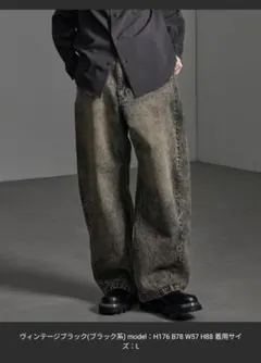 シヨウト-CIYOT ヴィンテージ加工カーブワイドデニムパンツ Mサイズ