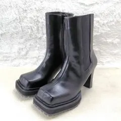 未使用級★EMODA サイドゴア ショートブーツ サイドジップ スクエアトゥ 黒