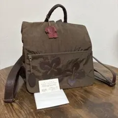 【美品】イビザ リュックサック 花　カーキ×ダークブラウン ナイロン