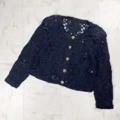 NOUS GRE かぎ編み風レースニットジャケット ブラック サイズF*BD50