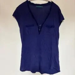 値下げ歓迎 velvet ヘンリーネック カットソー Tシャツ ネイビー XLのサムネイル