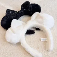 ディズニーリゾート　ミニー　カチューシャ　白　黒　もこもこ　冬