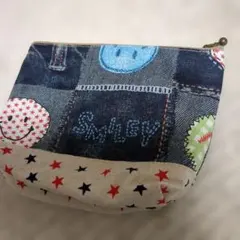 〈Handmade〉デニムリメイク ポーチ スマイリーのサムネイル