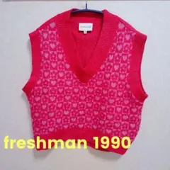 freshman 1990 ハート柄ニットベスト Mサイズ