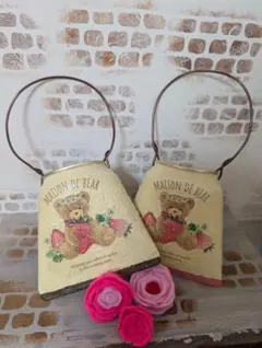 波*様 寄せ植え用リメ缶植木鉢 2個セット　クマといちご