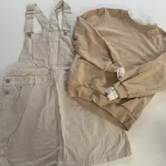 2点セットアップ＊ベージュ＊サロペット×トレーナー＊M