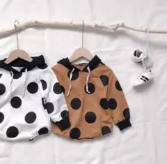 大幅値下げ＊ドット柄パーカーロンパース ホワイト