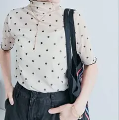 maviruシアートップス ハイネック シンプル ドット柄 半袖 XLサイズ