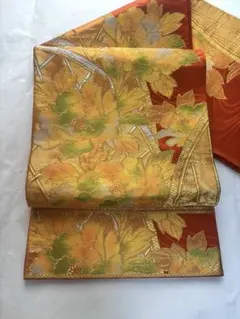 正絹 六通袋帯 朱赤 金彩 牡丹流水 豪華 成人式 結婚式 フォーマル 振袖用