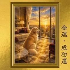 ゴールデンレトリバー 金運・成功運・豊かさ上昇 開運アート 油彩画 額縁なし