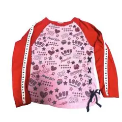 平成女児　長袖T ピンクレッド　平成レトロ　キラキラ　レース　y2k グランジ