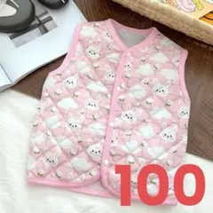 キッズベスト スリーパー ルームウェア パジャマ 防寒 ピンク ウサギ 100