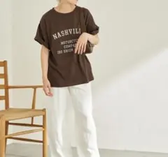 FRAMeWORK ロゴハーフスリーブTシャツ　ロゴTシャツ　半袖　ブラウン