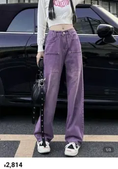 SHEIN パープルハイウエストジーンズ