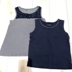【GLOBAL WORK ネイビー ボーダー　タンクトップ セット　Lサイズ】