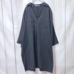 【コルディア】 Vネック シャツワンピース　オーバーサイズ　ナチュラル　Lサイズ