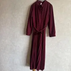 長袖 プリーツロングワンピース