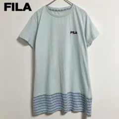 FILA 水色 半袖Tシャツ チュニック丈　裾ボーダー柄切替　ロゴ刺繍のサムネイル