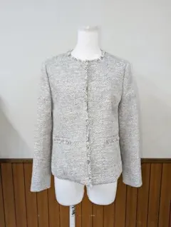 ROPE PICNIC ノーカラーツイードジャケット ホワイトラメ系 U1105