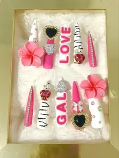 キッズ ギャル ネイルチップ ホワイト×ピンク ゼブラ KOGYARU