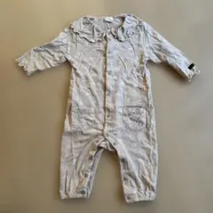 フリル付き襟 ベージュロンパース 80