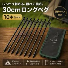 キャンプ 30cm ロングペグ 10本セット 収納ケース付きスチールペグ テントのサムネイル