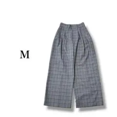 チェック柄ワイドパンツ 【M】 総柄 ゆったり 体型カバー カジュアル