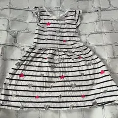 H＆M 104cm ボーダー シルバーピンクハート チェニックワンピ