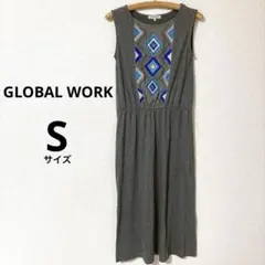 GLOBAL WORK ノースリーブワンピース エスニック刺繍 グレー S
