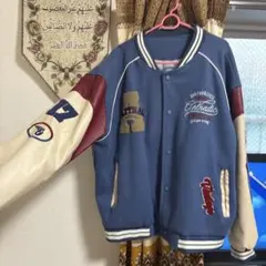 刺繍入りスタジャン Lサイズ 青/赤/クリーム