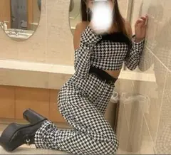 千鳥柄　パンツセットアップ　パーティー