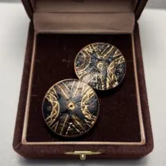 木製イヤリング 金装飾 アンティーク風 和モダンデザイン レトロアクセサリー