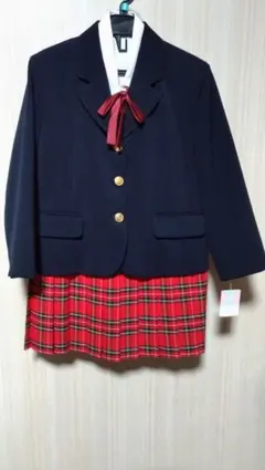 卒園入園入学フォーマルNo8705 ブレザー3点セットJS赤系格子110cm