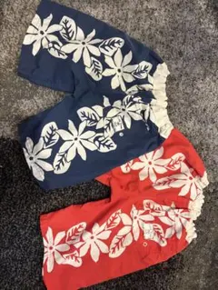 120-130 ハワイアン花柄水着 赤