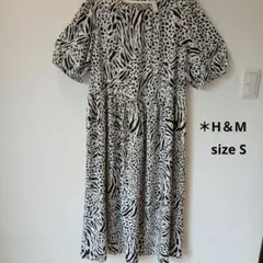 ＊♡290 H＆M 動物柄 半袖ひざ丈ワンピース