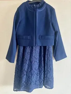 セレモニー120cm 女の子　ネイビー レースワンピ&ジャケットセット
