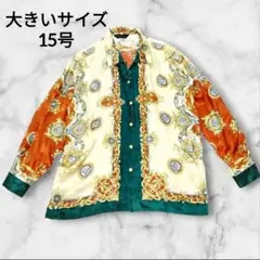 b バロック柄 スカーフ柄 ジャガード風 総柄 シャツ 金ボタン レトロ シルクのサムネイル