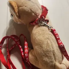 【新品】小型犬·ねこ用 首輪&リードセット レッド 肉球模様 鈴付き