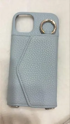 ライトブルー iPhone13スマホケース カードスロット付き スマホショルダー